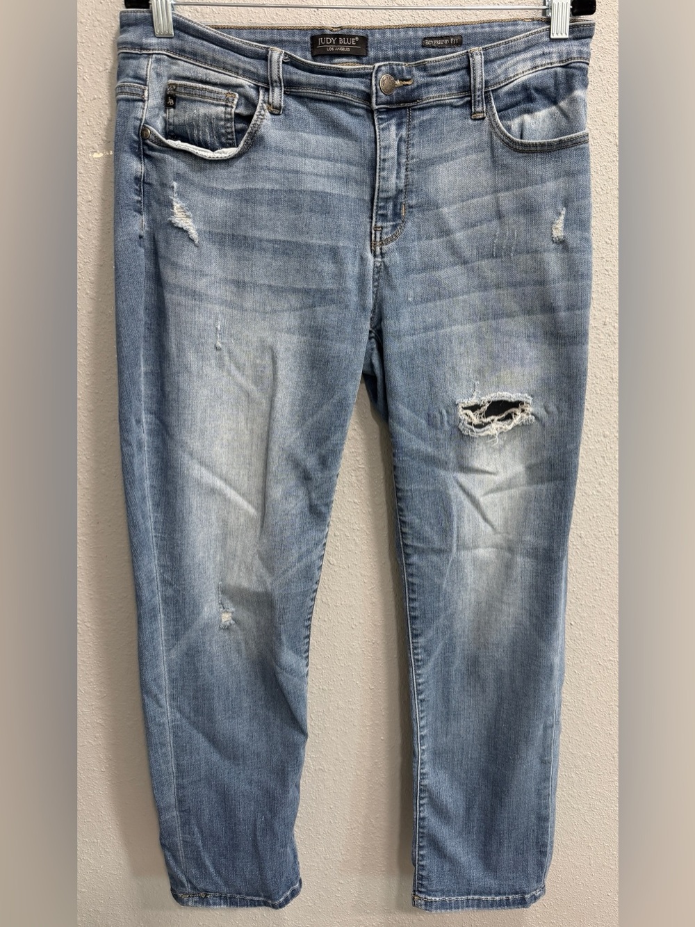 Judy Blue | Women’s Blue Denim Distressed Boyfriend Fit Jeans Size 15, 32